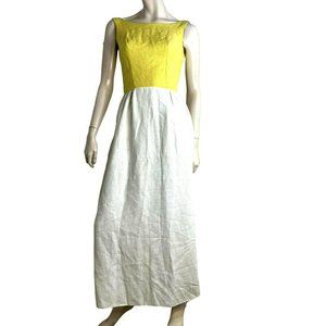 La Vogue Dress Womens XS Vintage 70s Maxi Tweed A Line Yellow White Mod